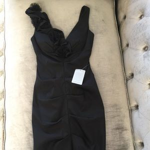 Stunning black cocktail dress with rose detail NWT